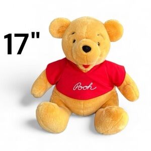 DISNEY WORLD Large Plush Winnie the Pooh 17" Sitting Red Shirt Pooh Bear
